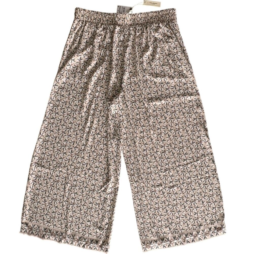 NWT Max Studio Wide Leg Flowy Pants; Cream, Black, White & Brown Print Women XL